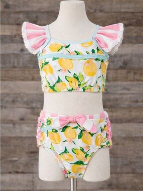 SweetHoney Girls Lemon Print Bikini Swimsuit Flutter Sleeve Top 3T Boutique Swim